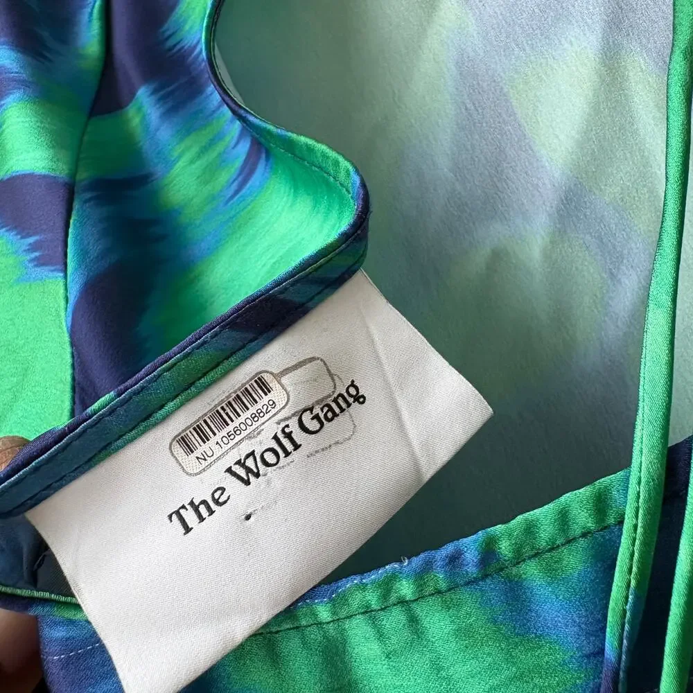 The Wolf Gang Dress Calypso Green Blue Abstract Long Sleeve Maxi Dress Size M - Picture 7 of 12